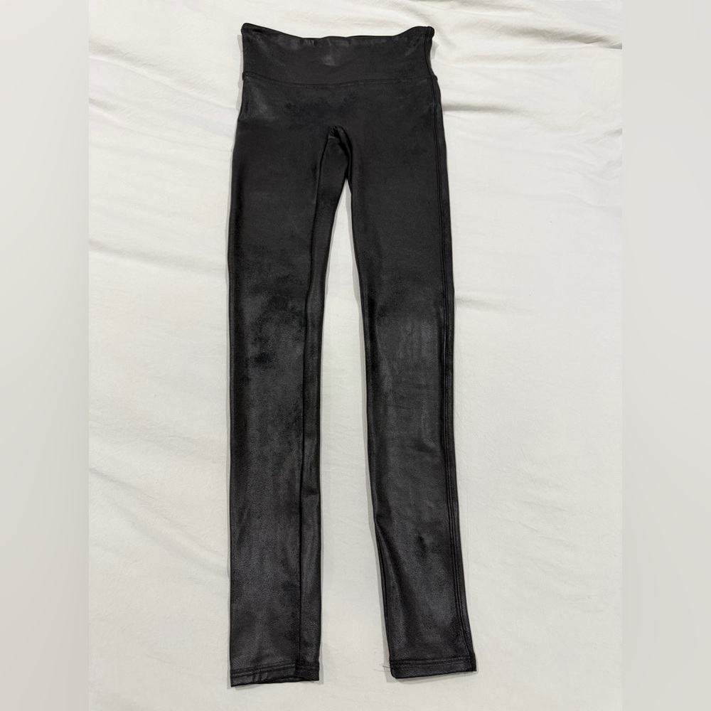 SPANX Shape Black Faux Leather High Waist Leggings Size S Small